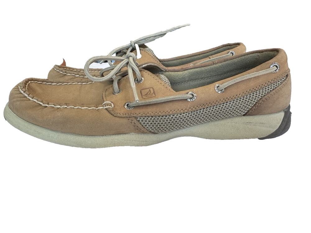 ⁠Sperry Top-Sider Intrepid Tan Leather Boat Shoes Womens Size 9.5 Casual Driving
